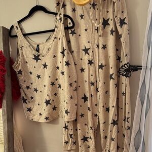 Women’s Star-Print Beige Pajama Set - Tank & Pants